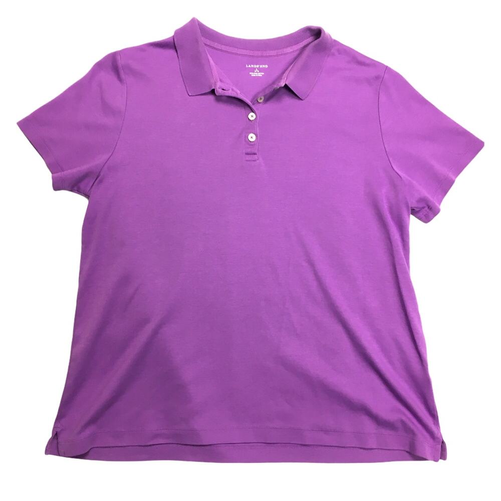 Lands End Pima Cotton Polo Shirt Short Sleeve Women's‎ Large Purple Casual Top